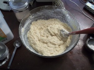 Halfway through adding the second half of the flour.